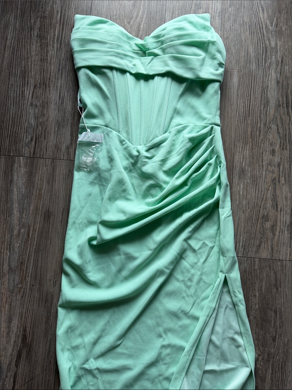 Strapless Mint Green Ruched Evening Dress